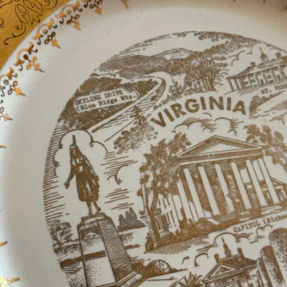 22K Gold and Brown Decorative Virginia Plate